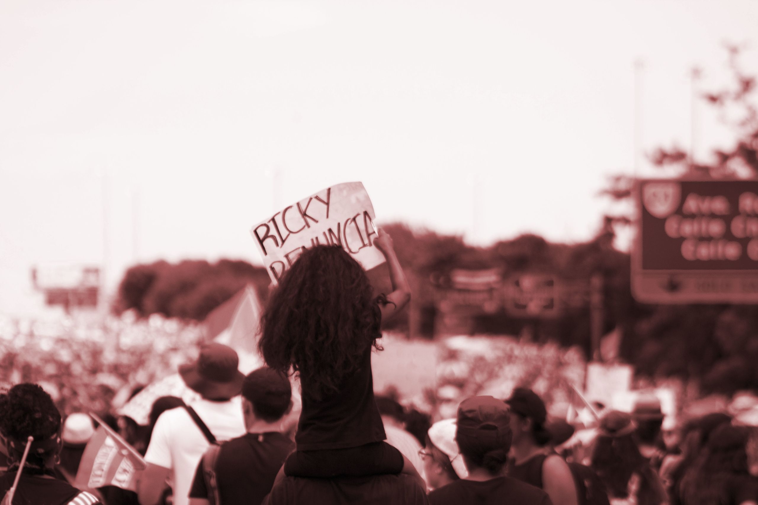 (Niña sostiene cartel que lee: "Ricky Renuncia" en manifestación Foto: Angelie García Ortiz, 2019)