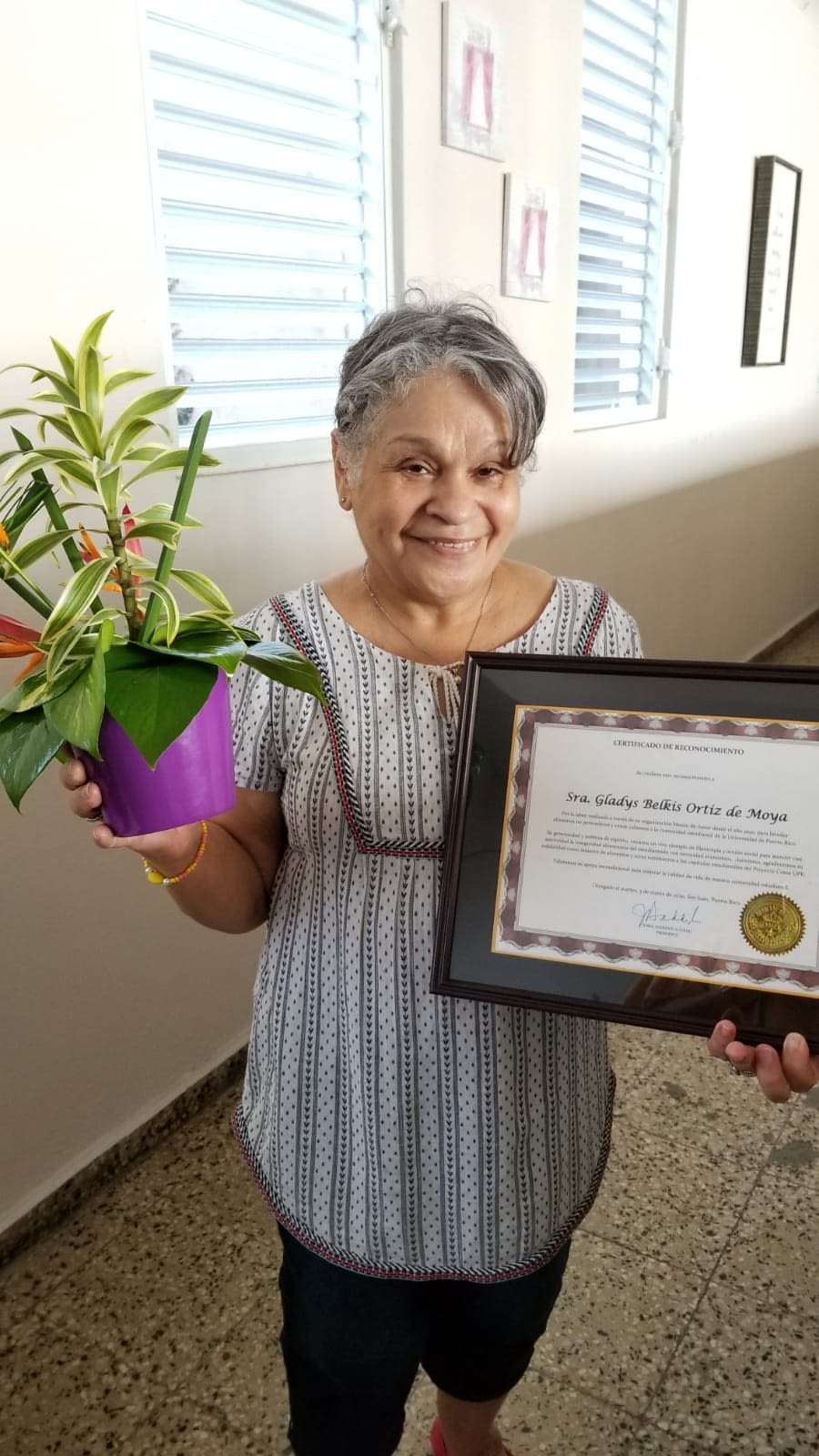 Pastora Gladys Belkis Ortiz de Moya es reconocida
